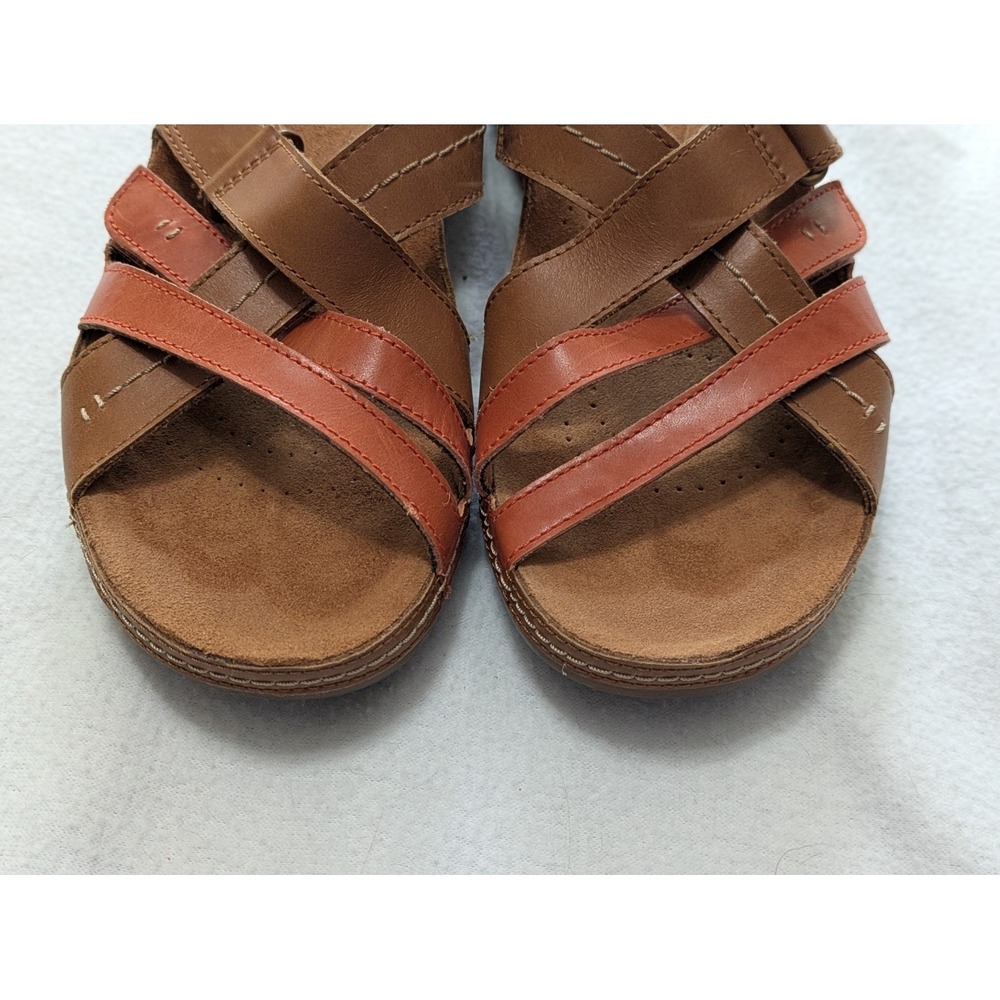 clarks Cecily Slide Tan Combination Sandals Comfort Sz 7 Slip On Leather - Picture 5 of 9